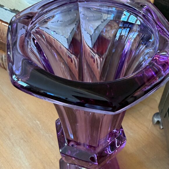 1930's Moser Glass Neodymium Alexandrite Crystal Art Deco Trumpet Vase - Picture 4 of 17
